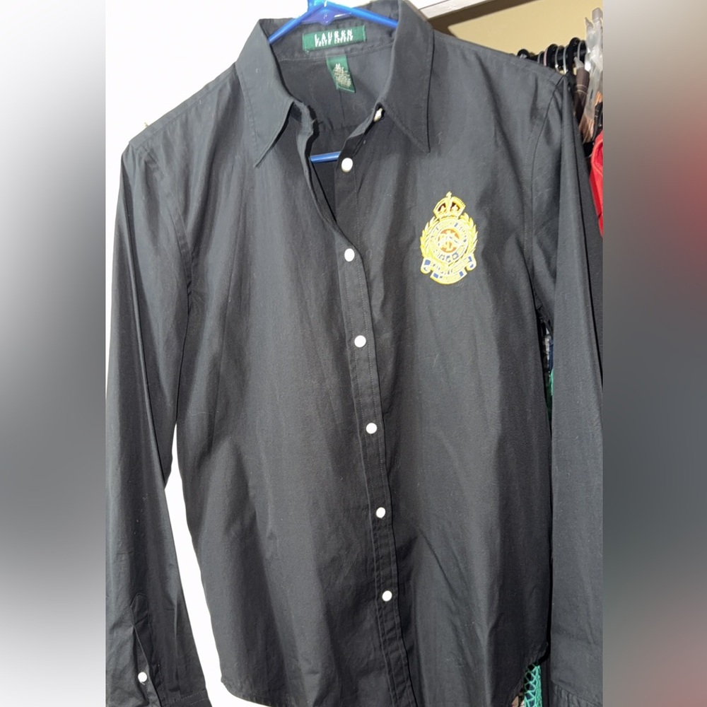 Polo by Ralph Lauren Black Button Down Shirt with Gold Crest